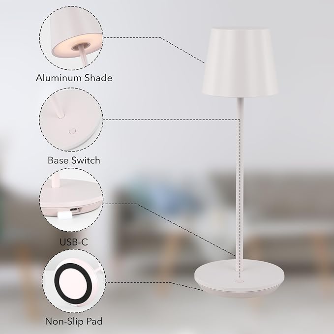 Generation Lighting Mena Accent Rechargeable Table Lamp – 14.5” Pale Pink Steel - Image 7