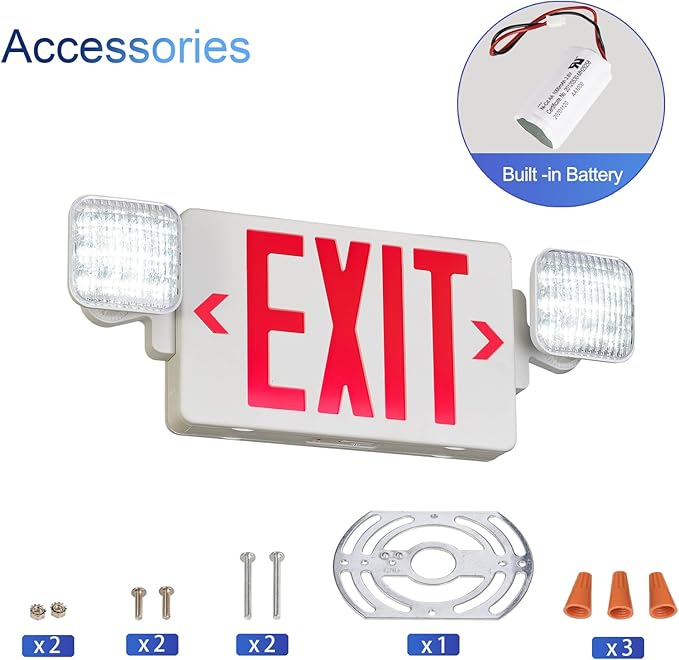 CMMZY Red Exit Sign with Emergency Light, Two Adjustable Square Head, Exit Sign - Image 2