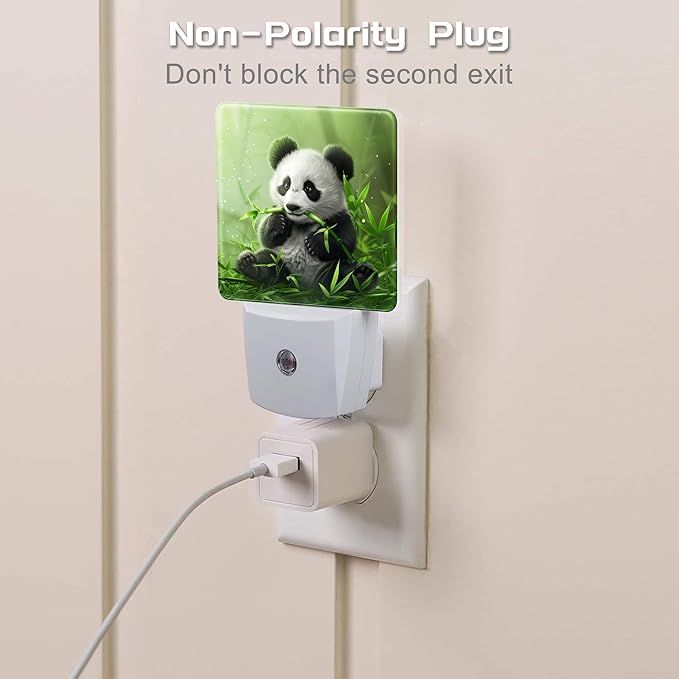 Cute Panda Eating Bamboo Night Light, Natural Animal Green Leaves Dusk to Dawn - Image 3