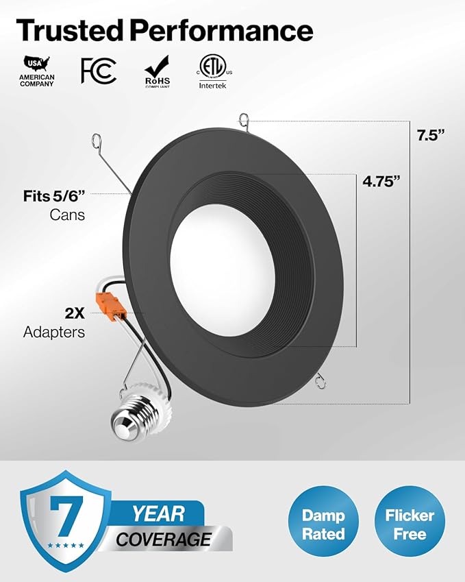 Sunco 24 Pack 5CCT Black LED Recessed Lighting 6 Inch, - Image 7
