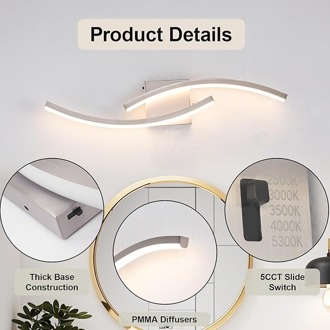 23.62 inch Modern Bathroom Vanity Light Brushed Nickel Lights Fixtures Dimmable - Image 4