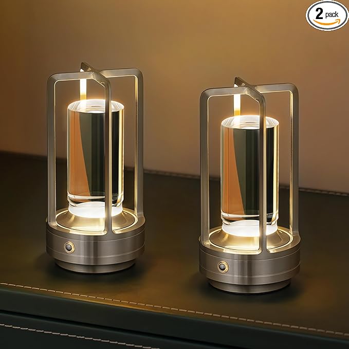 Rechargeable Table Lamp Cordless, 3 Color | Crystal | Stepless Dimming by Home