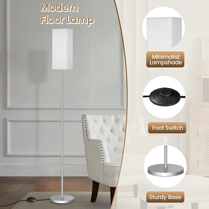 2Pack Floor Lamp, Pole with Foot Switch, Modern Standing Lamp Lamp, Minimalist - Image 7