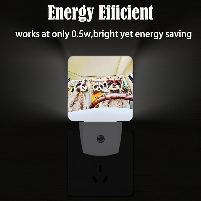 Three Cute Raccoons Night Light, Plug-in Nightlights Auto Sensor Night Lamp - Image 4