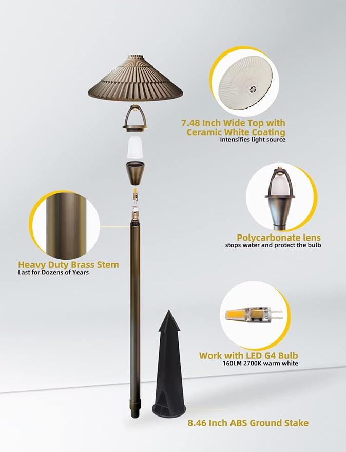 COLOER 4-Pack 12V Brass Outdoor Low Voltage Pathway Lights - Image 3