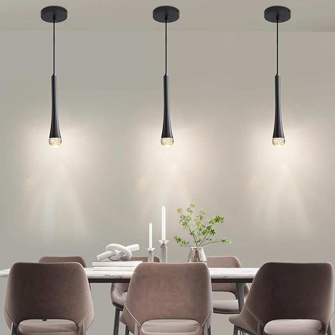 3 Pack Modern Black LED Pendant Light, Kitchen Island Ceiling Hanging Lights - Image 5