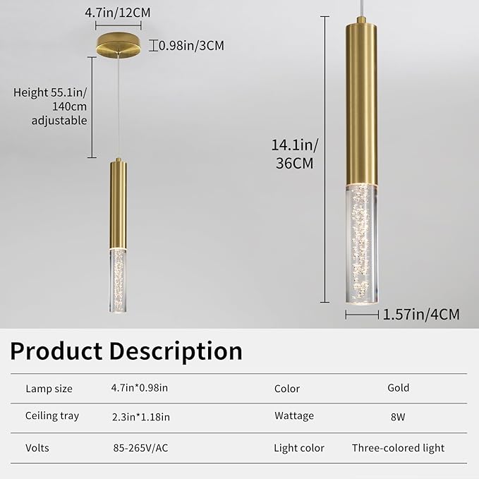 3 Pack Gold Linear LED Pendant Lights, Modern Minimalist Hanging Light Fixtures - Image 3