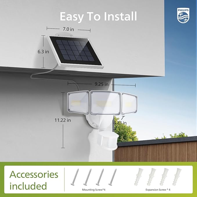 Philips 3600LM Solar Security Lights w/PIR Motion Sensor Outdoor, Waterproof - Image 8
