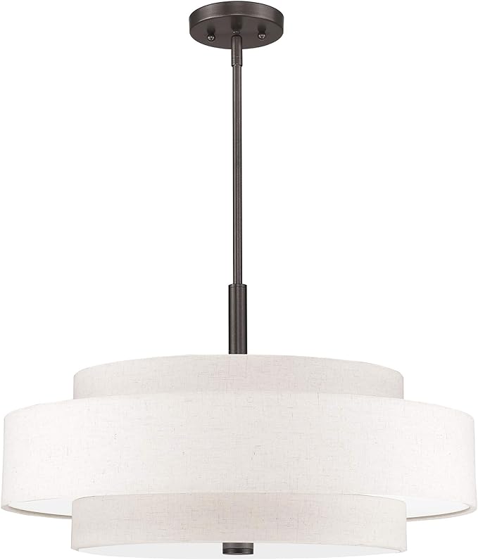 Livex Lighting Fabric Shade 52138-92 Meridian 5 Light English Bronze Pendant - Image 2