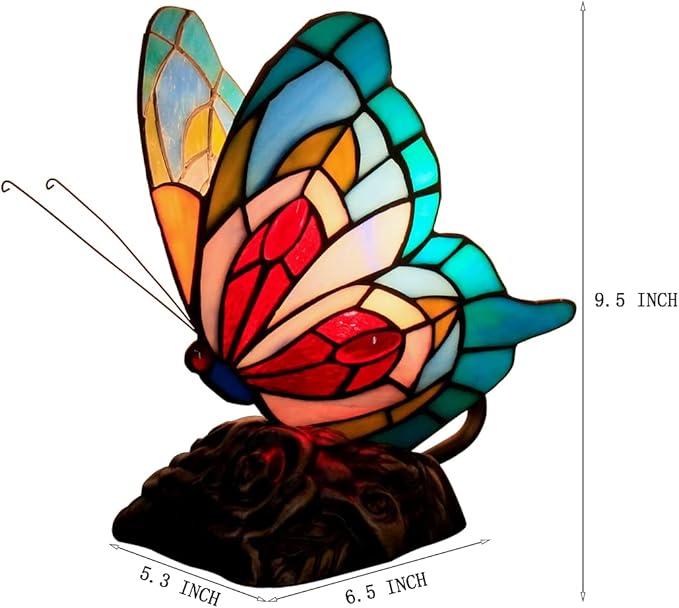 Small Tiffany Table lamp Stained Glass Butterfly Desk Lamp 7X5X9.8 Inch Accent - Image 8