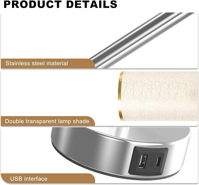 Table Lamp for Bedroom with Touch Control, Bedside Lamp with USB C+A Charging - Image 8
