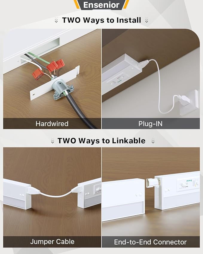 Ensenior 12 Inch LED Under Cabinet Lighting Hardwired or Plug-in Installation - Image 7