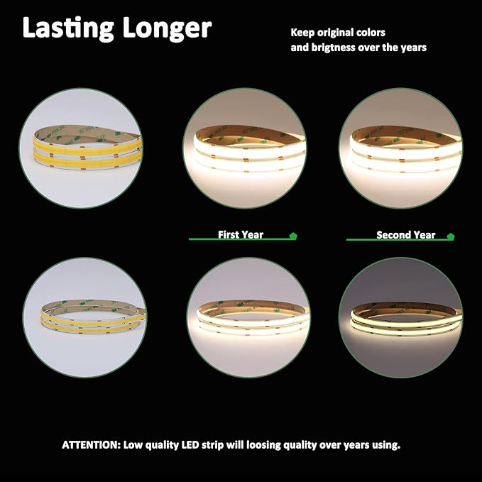 JOYLIT 24V COB LED Strip Lights 3000K Warm White Dual Row 16.4ft 920LM/FT Ultra - Image 7