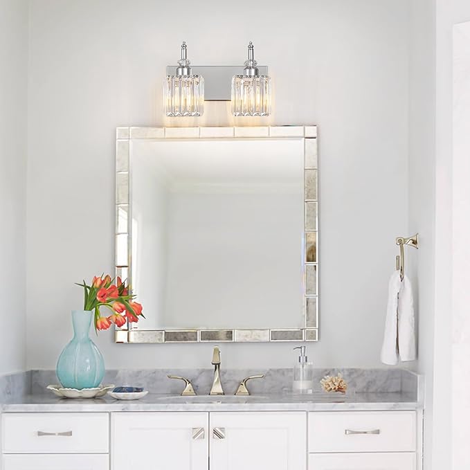 Modern Bathroom Vanity Light 2-Light Chrome Crystal Light Fixtures Over Mirror - Image 6