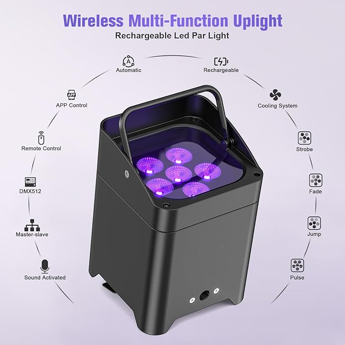 Rechargeable Battery Powered Stage Uplights, 6LED Par Lights 6IN1 RGBWAUV - Image 4