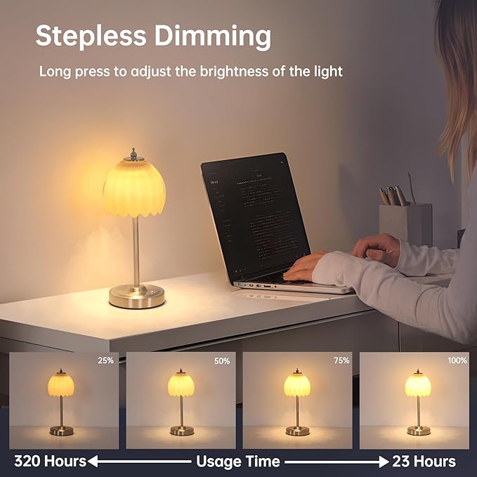 Tulip Table Lamp with 5200mAh Battery & Touch Control, Cordless Small Table - Image 5