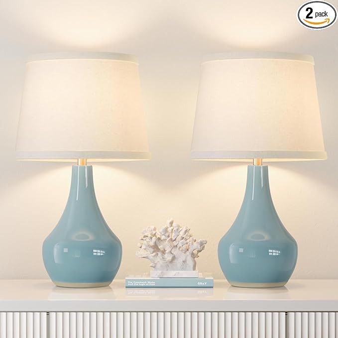 Seealle 19.4" Modern Sky Blue Table Lamp Set of 2-Bedside Lamps by SeealleLighting