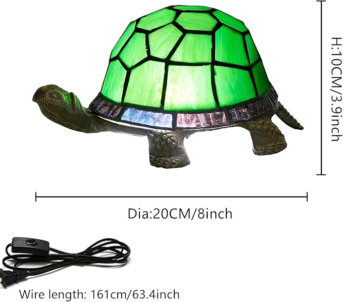 Tiffany Style Turtle Table Lamp Green Stained Glass Lamp Kids Children Animal - Image 6