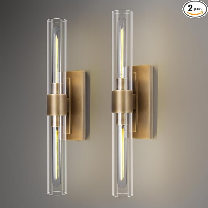 Modern Brass and Glass Wall Sconces, Horizontal or Vertical Linear Wall Sconce by ZHTIECHUI