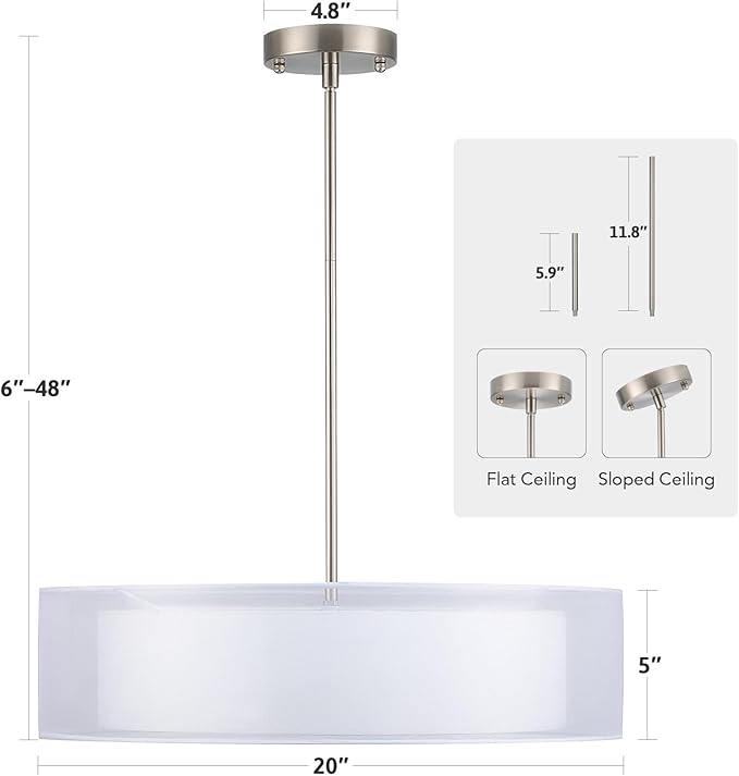 VONLUCE 3-Light Drum Chandeliers, Adjustable Swivel Joint Hanging Light Fixture - Image 5