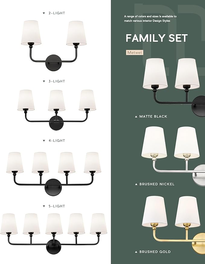 Bathroom Light Fixtures, 5 Light Matte Black Vanity Lights - Image 7