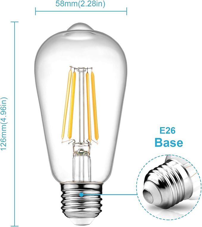 Ascher Dimmable Vintage LED Edison Bulbs, Equivalent 60W, Warm White 2700K - Image 2