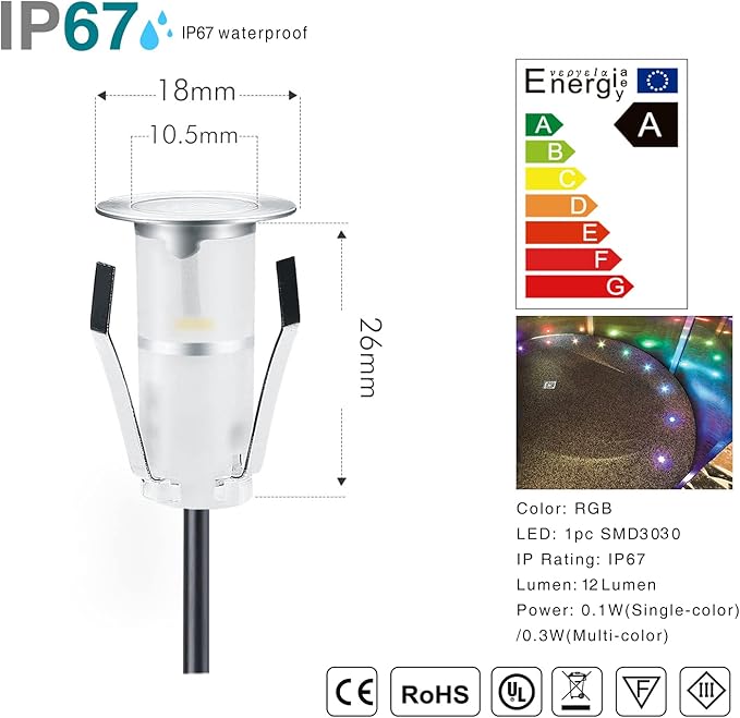 LED Deck Lights Multi-Color RGB Waterproof Recessed Wood Decking 0.7" Tiny Deck - Image 2