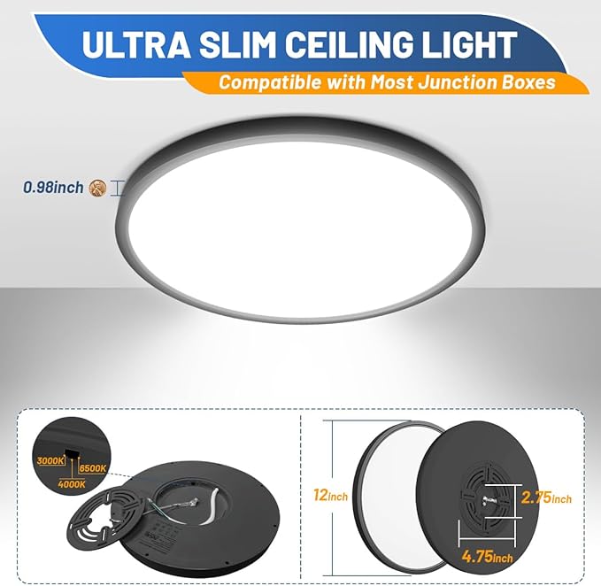 LED Flush Mount Ceiling Light Fixture, Bathroom. Dimmable Ceiling Lamp - Image 4