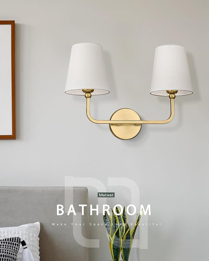 2 Light Bathroom Vanity Light, Brushed Gold Double Wall Sconce - Image 9