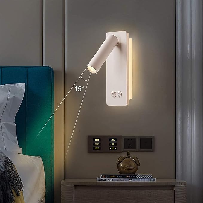 LED Wall Lamp Bedside Reading Light Plug-in 3W Headboard Wall Sconce Adjustable - Image 2