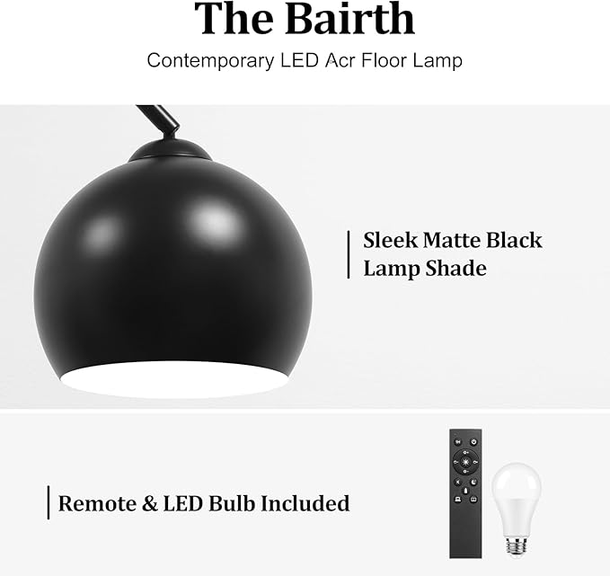 77” Arc Floor Lamp for Living Room, Upgraded Black Standing Lamp - Image 2