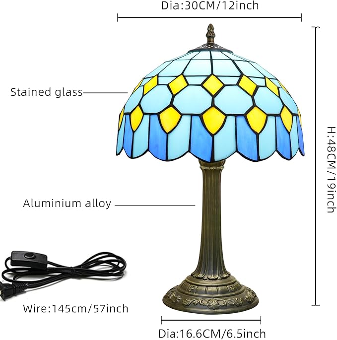 Tiffany Lamp Modern Design Blue Mediterranean Style Stained Glass Lamps Coastal - Image 3
