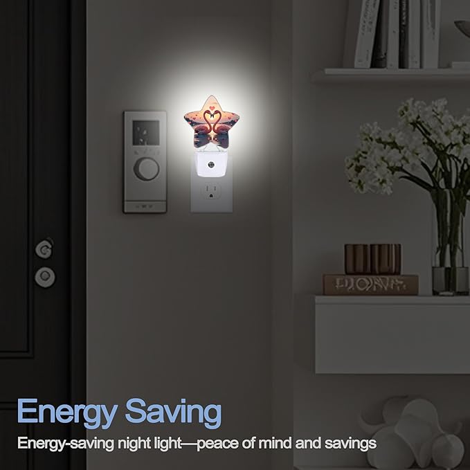 Beach Flamingos Night Lights Plug Into Wall, Romantic Love Heart Star Night - Image 5