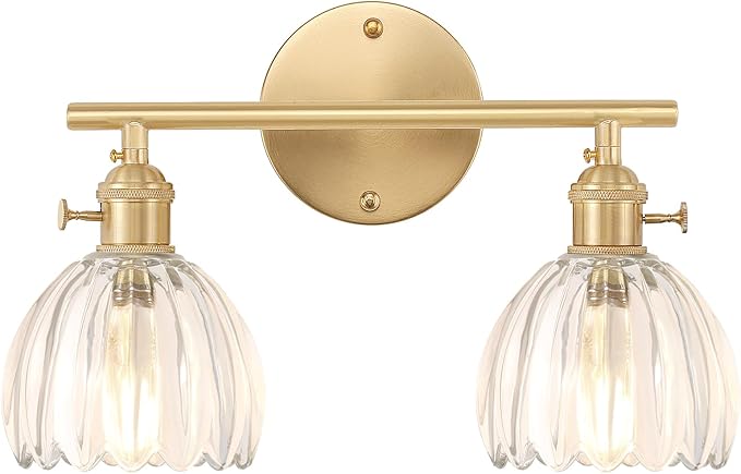 Bathroom Light Fixtures, 2-Light Brass Vanity Wall Light Over Mirror by Shenmoyl