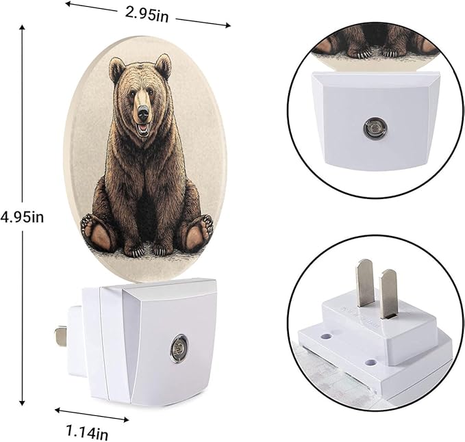 EKOBLA Cabin Bear Night Lights Plug into Wall Lovely Brown Bear Animal Wild - Image 5