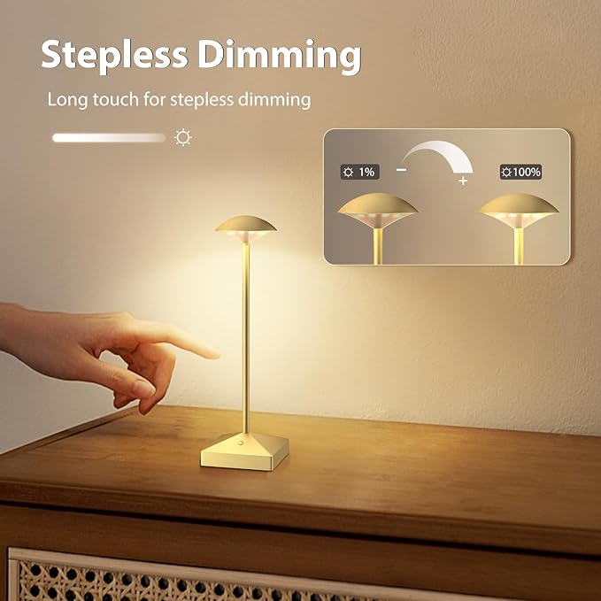 3 Pack 8.26in Gold Small Cordless Table Lamps Rechargeable, Battery Operated - Image 6