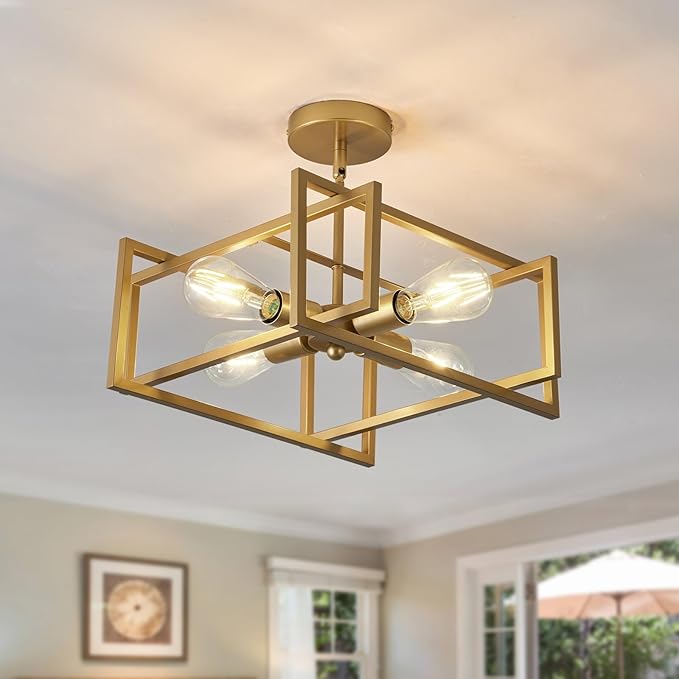 ZGLAOJT 4-Lights Ceiling Light Gold Light Fixture Industrial Flush Mount by ZGLAOJT