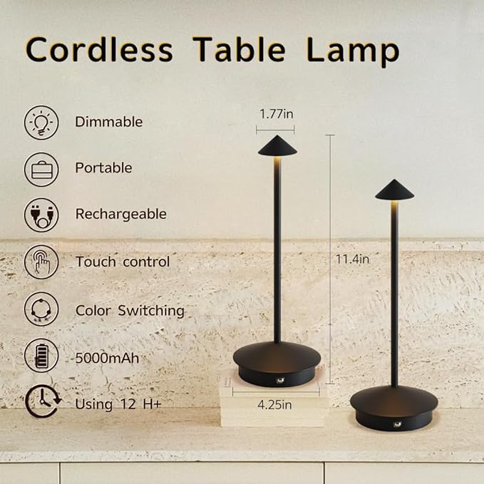 LED Cordless Table Lamps, Portable Rechargeable 6000mAh Outdoor Lights - Image 4