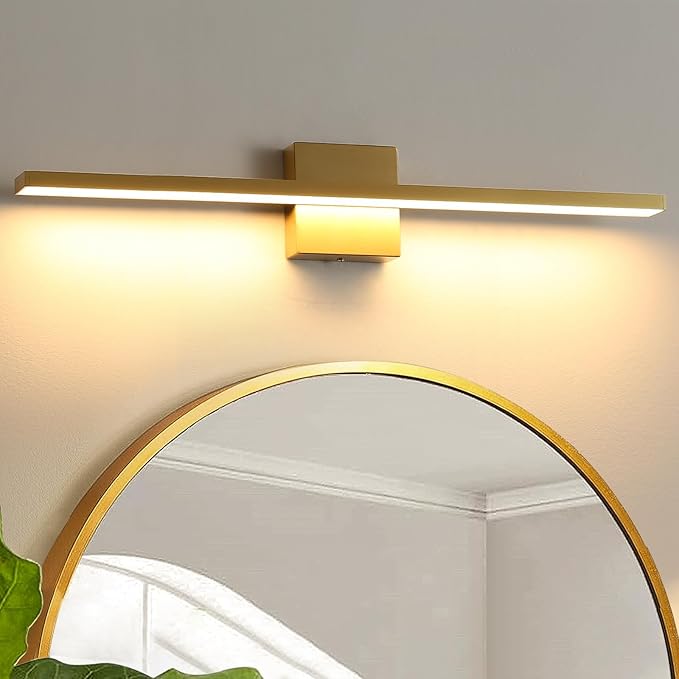 Gold Bathroom Light Fixtures Over Mirror, 32 Inch Brass Bathroom Vanity Light by fengkiop