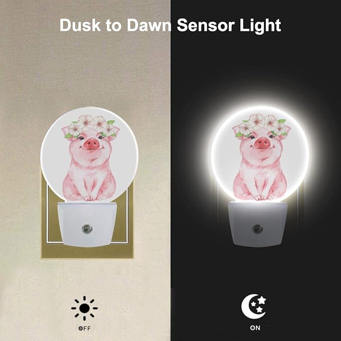 EKOBLA Pig Night Light Floral Wreath Farmhouse Cute Animal Pink Piggy Night - Image 2