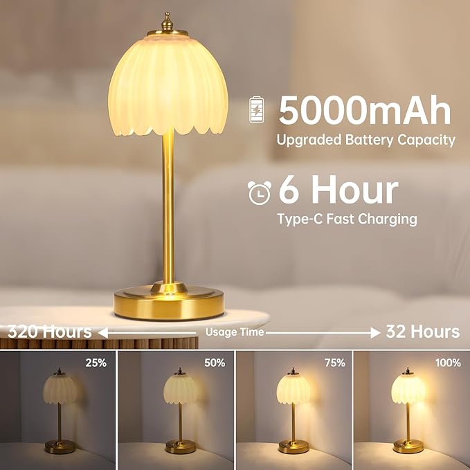 Tulip Table Lamp with 5000mAh Battery & Touch Control, Small Cordless Table - Image 2