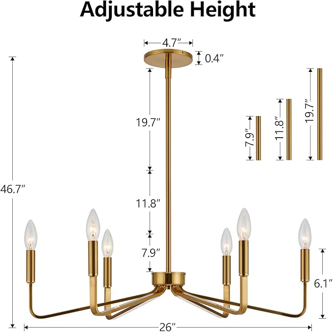Brushed Gold Chandeliers for Dining Room, 6-Light Modern Farmhouse Chandelier - Image 7