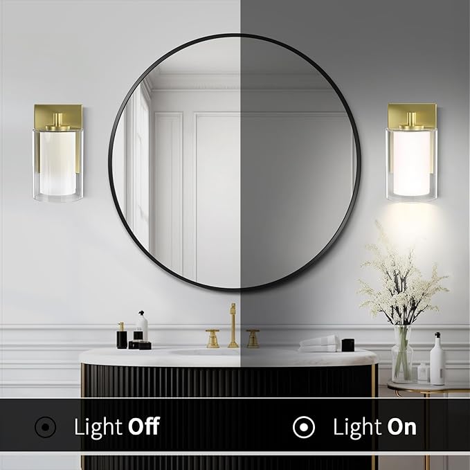 Kalium Bathroom Wall Sconces Set of Two Gold Double Clear Glass Shade Modern - Image 5