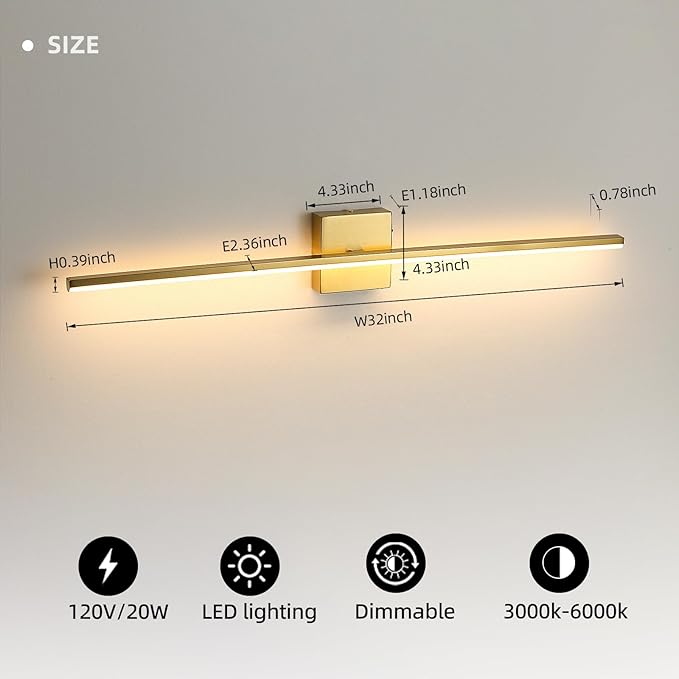 Modern Bathroom Vanity Light 32 Inch, 20W Brushed Brass Bathroom Light Fixture - Image 5