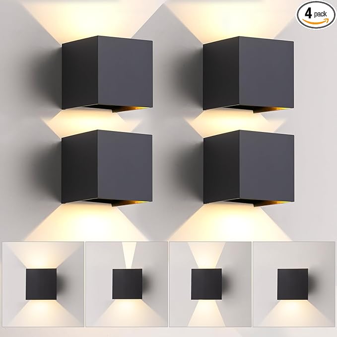 4 Pack Outdoor Wall Sconces Exterior/Interior LED Wall Lights, 4.72"Square by BYHOIY