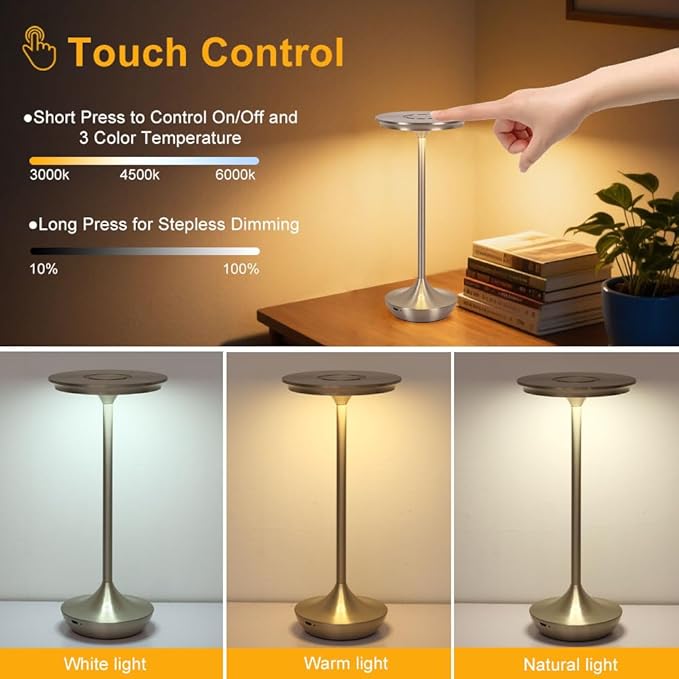 EJQ Cordless Table Lamp Rechargeable, 6000mAh Battery Operated LED Table Lights - Image 8