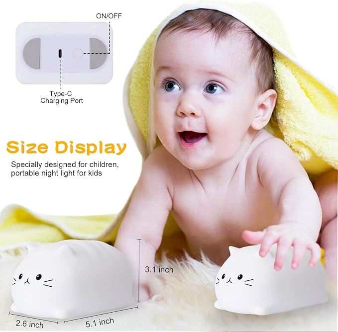 ZKLiLi Night Light, Cute Cat Nursery Lights USB Rechargeable Cat Lamp - Image 5