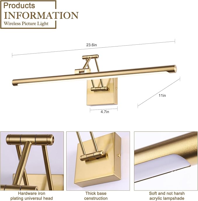 Brass Picture Light for Painting LED Gold Art Light Hard-Wired Picture Frame - Image 4