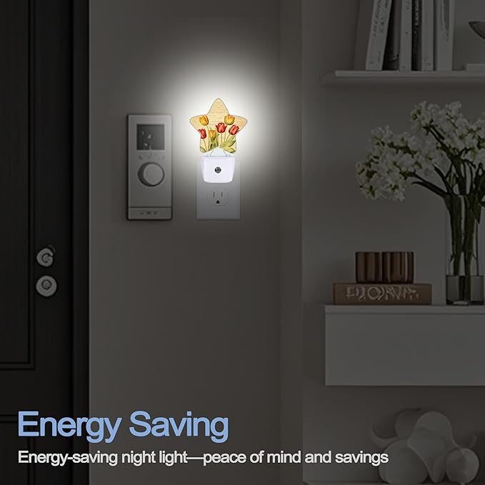 Vintage Tulips Nightlight, Spring Flowers Star Night Lights Plug into Wall - Image 5