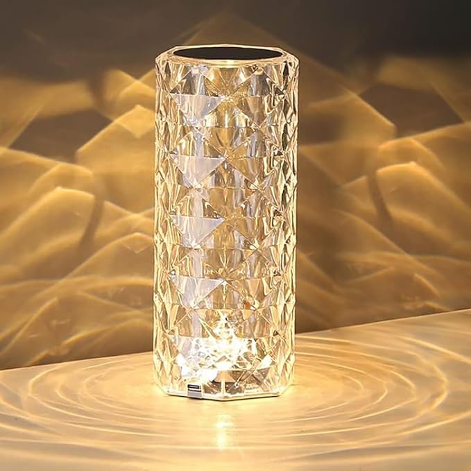 Portable Crystal Table Lamp, 3 Color Touch Control Rechargeable Lamp, Crystal by Leroxo